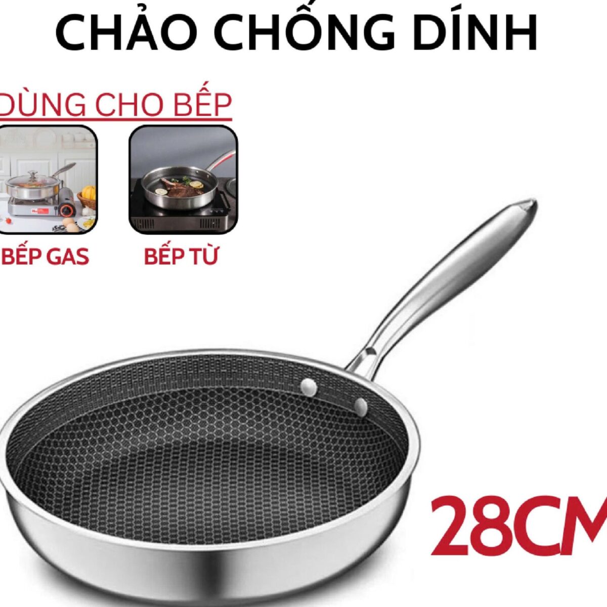 CHẢO TÔ ONG ĐÁY BẰNG 28CM CÁN DÀI
