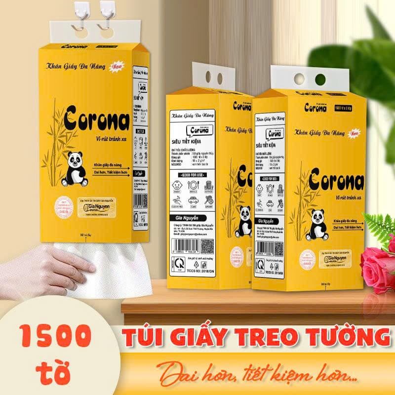KHĂN GIẤY RÚT TREO TƯỜNG ĐA NĂNG CORONA 1500 TỜ