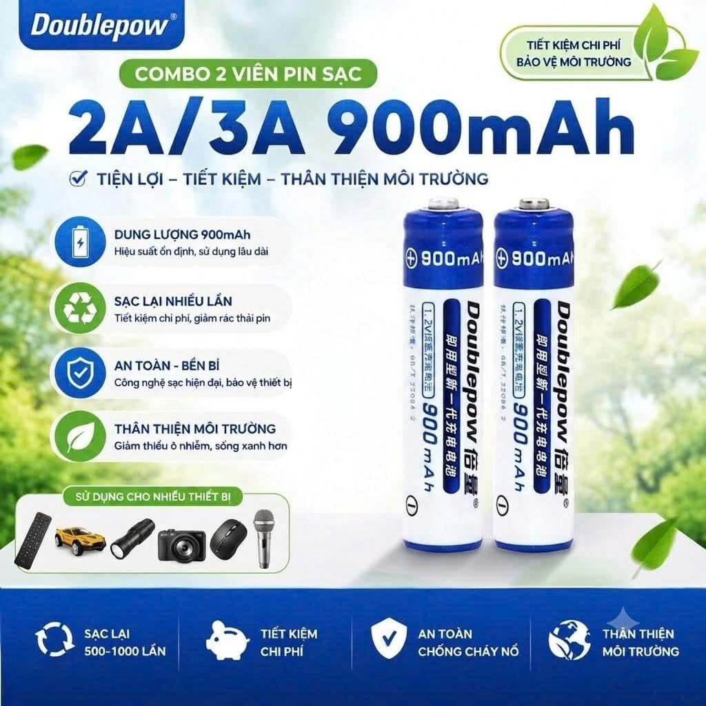 COMBO 2 VIÊN PIN SẠC 2A/3A DOUBLEPOW