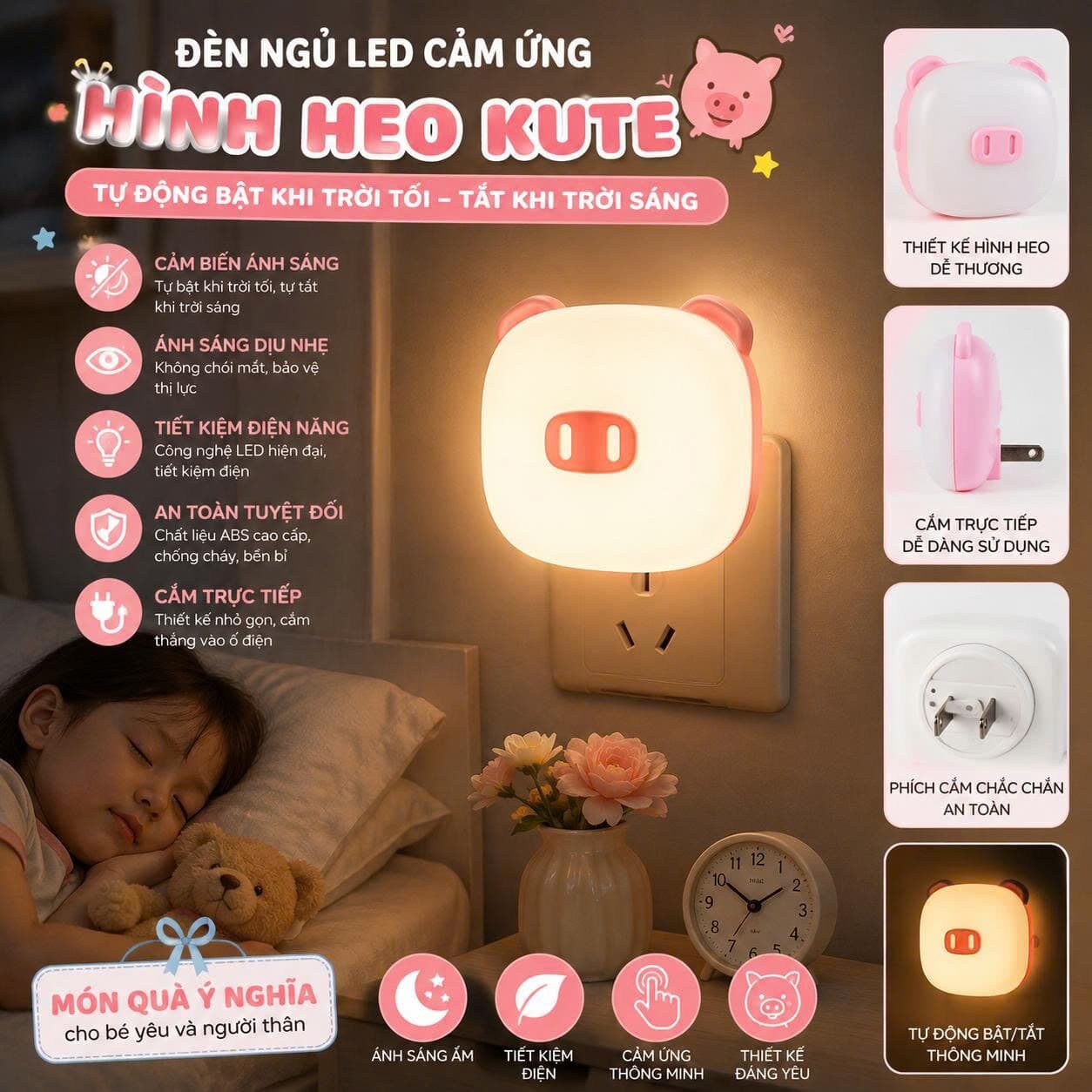 ĐÈN NGỦ CẢM ỨNG HÌNH HEO