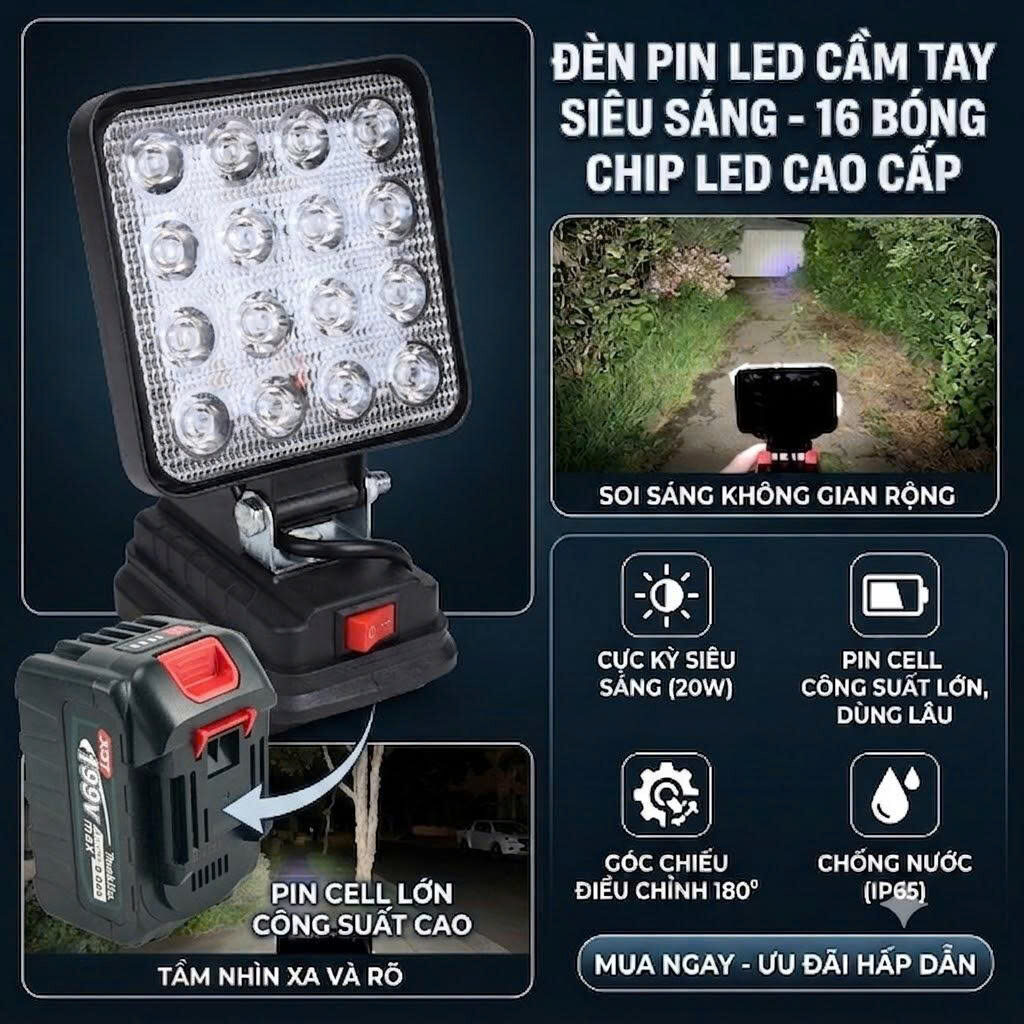 ĐÈN LED 16 BÓNG XÀI PIN MÁY KHOAN 3 ĐÈN LED 16 BÓNG XÀI PIN MÁY KHOAN - Ảnh 3
