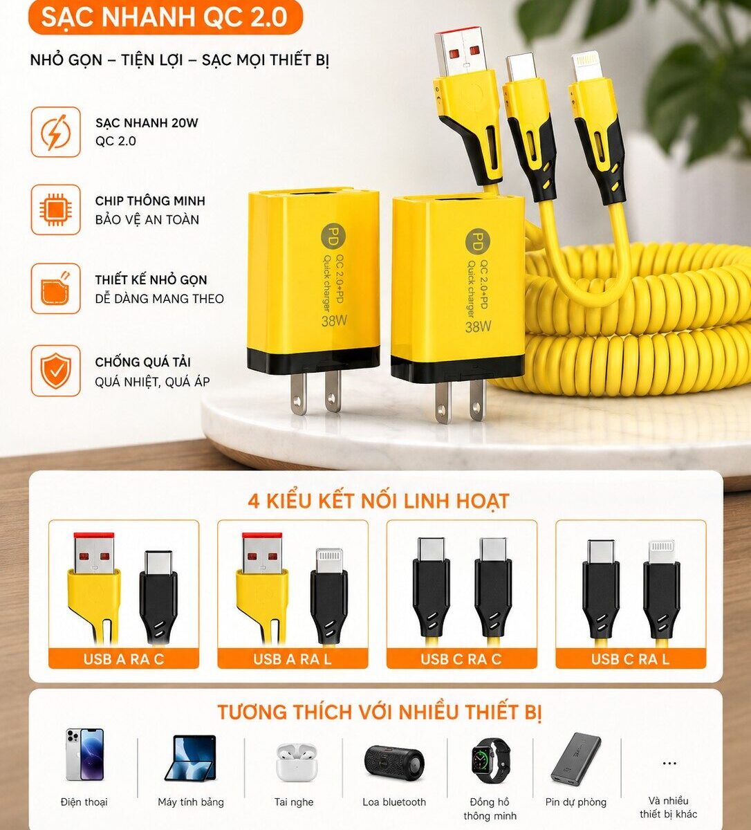 `Bộ sạc nhanh K0-72 sạc đa năng PD20w