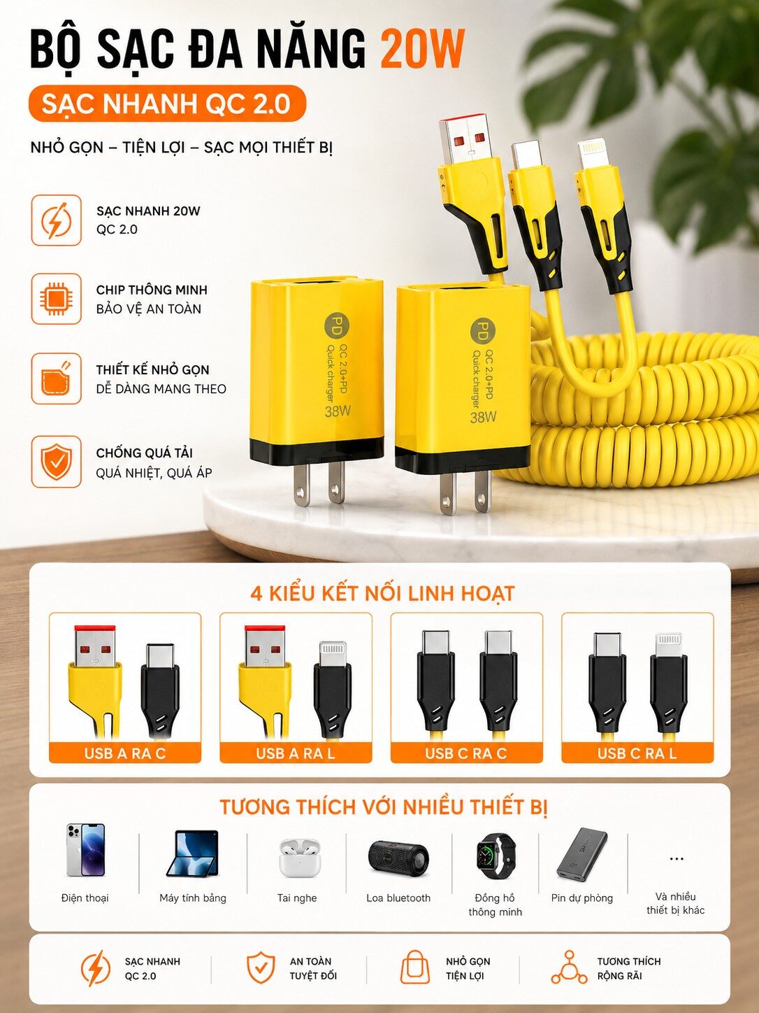 `Bộ sạc nhanh K0-72 sạc đa năng PD20w
