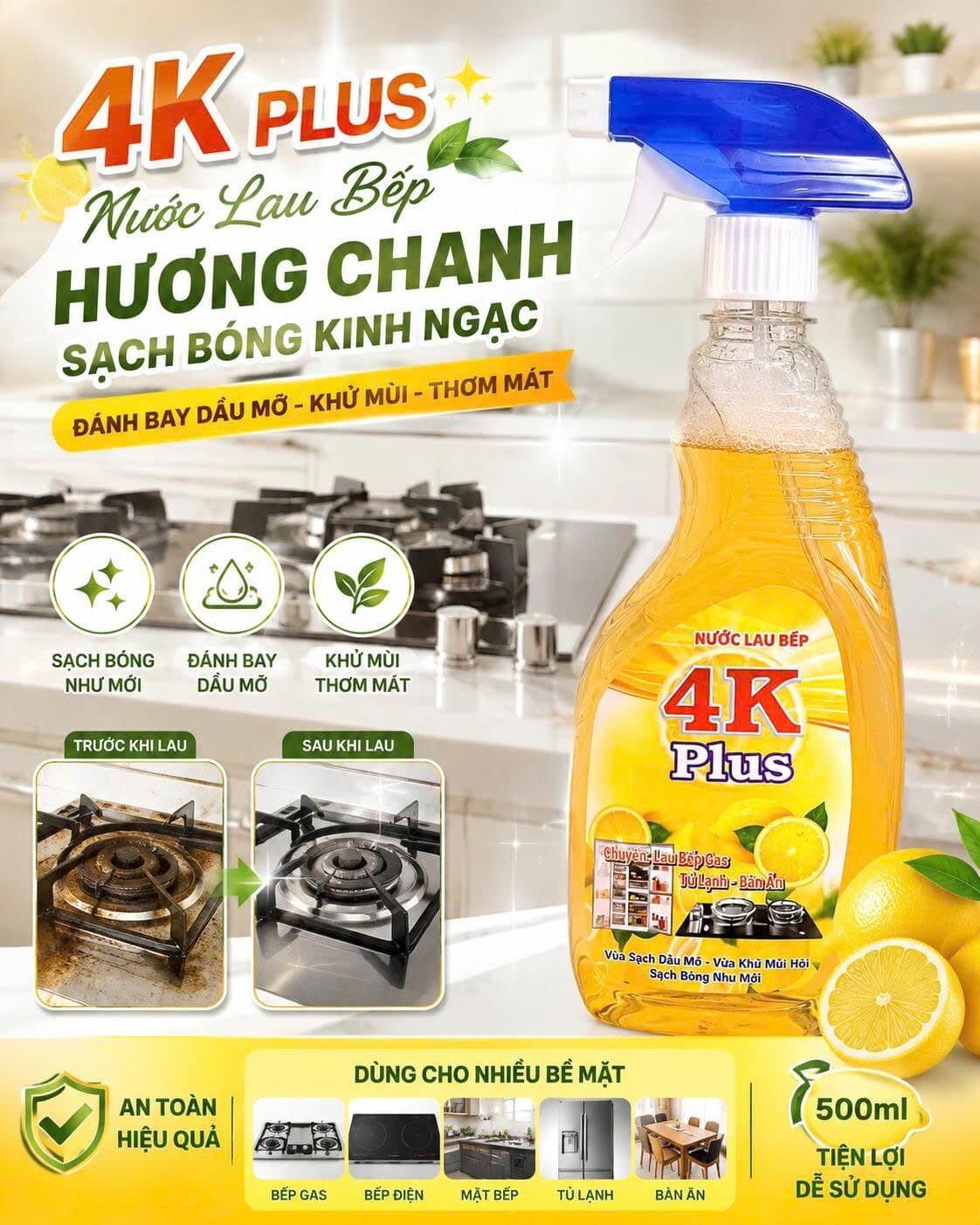 NƯỚC LAU BẾP 4K 500ML