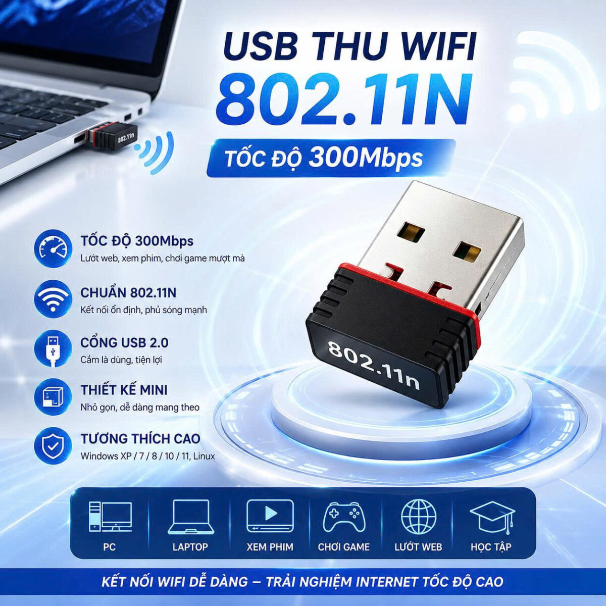 USB THU WIFI MÁY TÍNH BÀN 802.IIN