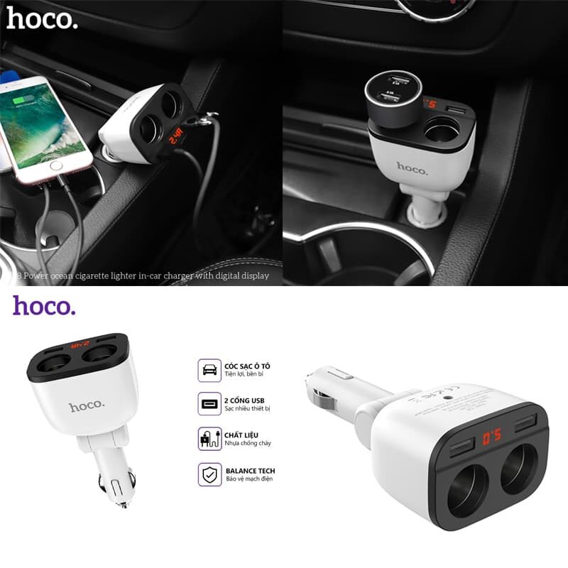 BỘ CHIA 2 TẨU SẠC XE HƠI HOCO Z28