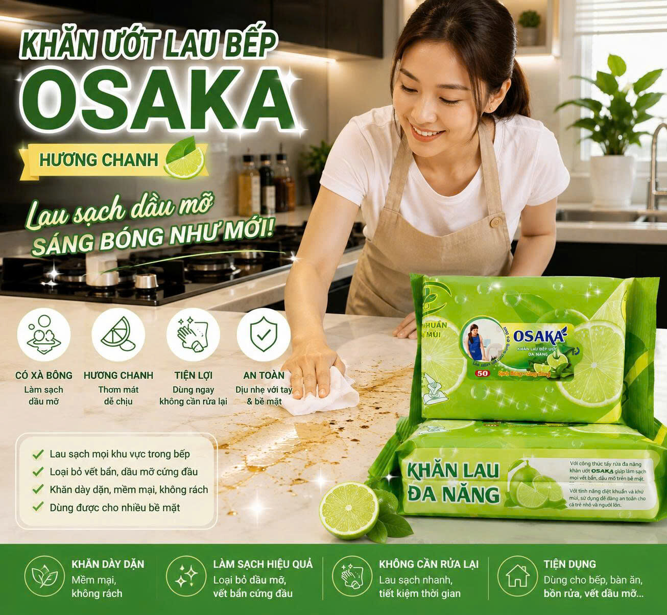 KHĂN ƯỚT LAU BẾP ĐA NĂNG KHỬ KHUẨN OSAKA 3 KHĂN ƯỚT LAU BẾP ĐA NĂNG KHỬ KHUẨN OSAKA - Ảnh 3