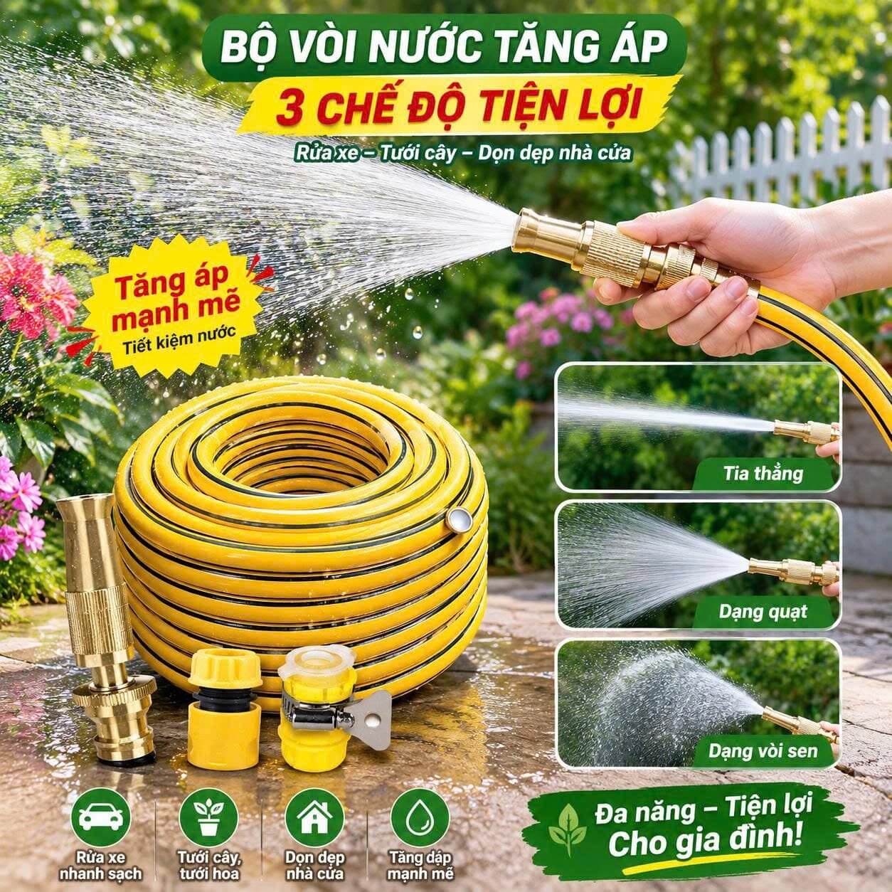 VÒI RỬA XE TĂNG ÁP ĐỦ PHỤ KIỆN (BỘ VÒI TĂNG ÁP 15M) 1 VÒI RỬA XE TĂNG ÁP ĐỦ PHỤ KIỆN (BỘ VÒI TĂNG ÁP 15M)