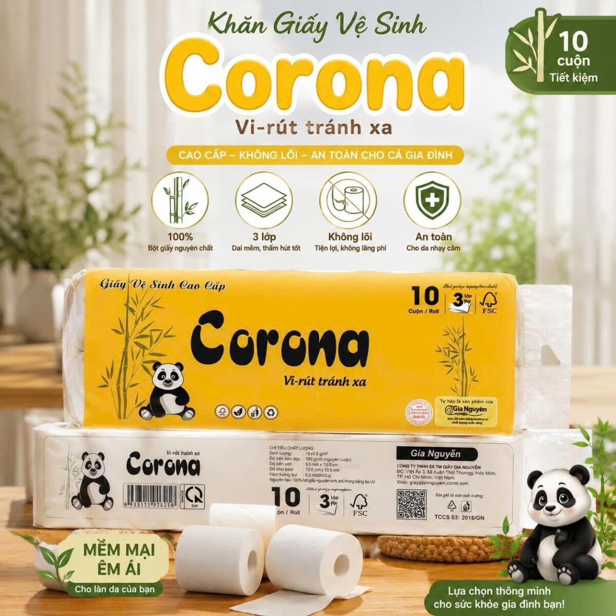 10 CUỘN GIẤY VỆ SINH CORONA KHÔNG LÕI