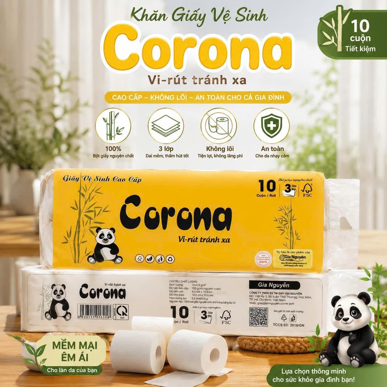 10 CUỘN GIẤY VỆ SINH CORONA KHÔNG LÕI