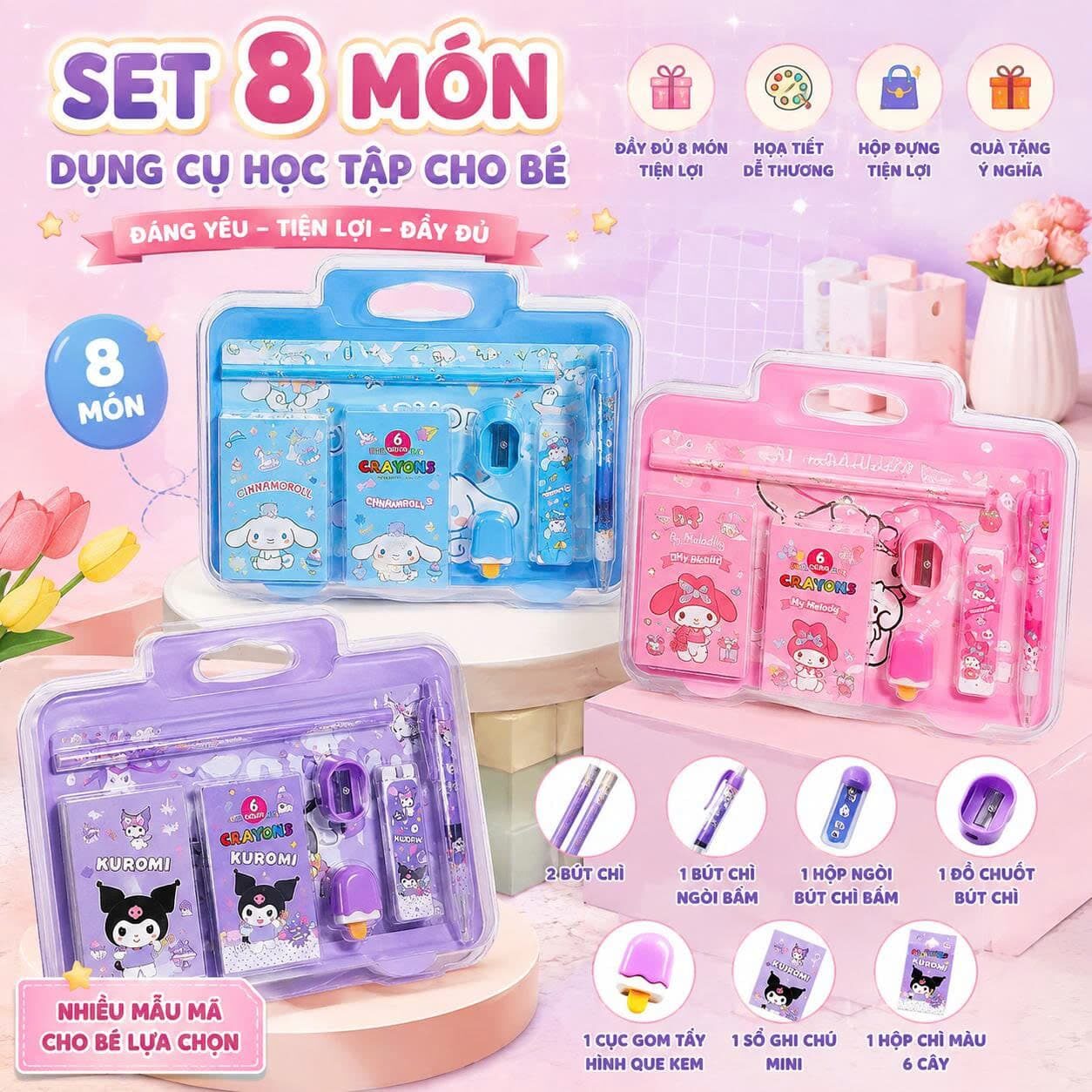 BỘ DỤNG CỤ HỌC TẬP 8 MÓN