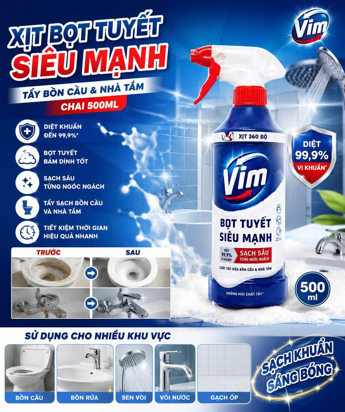 CHAI TẨY VIM BỌT TUYẾT SIÊU MẠNH 500ML