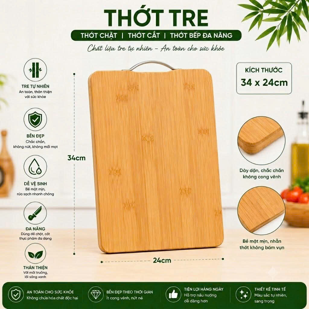 THỚT GỖ BAMBOO HÌNH CHỮ NHẬT (24 x 34cm) 4 THỚT GỖ BAMBOO HÌNH CHỮ NHẬT (24 x 34cm) - Ảnh 4