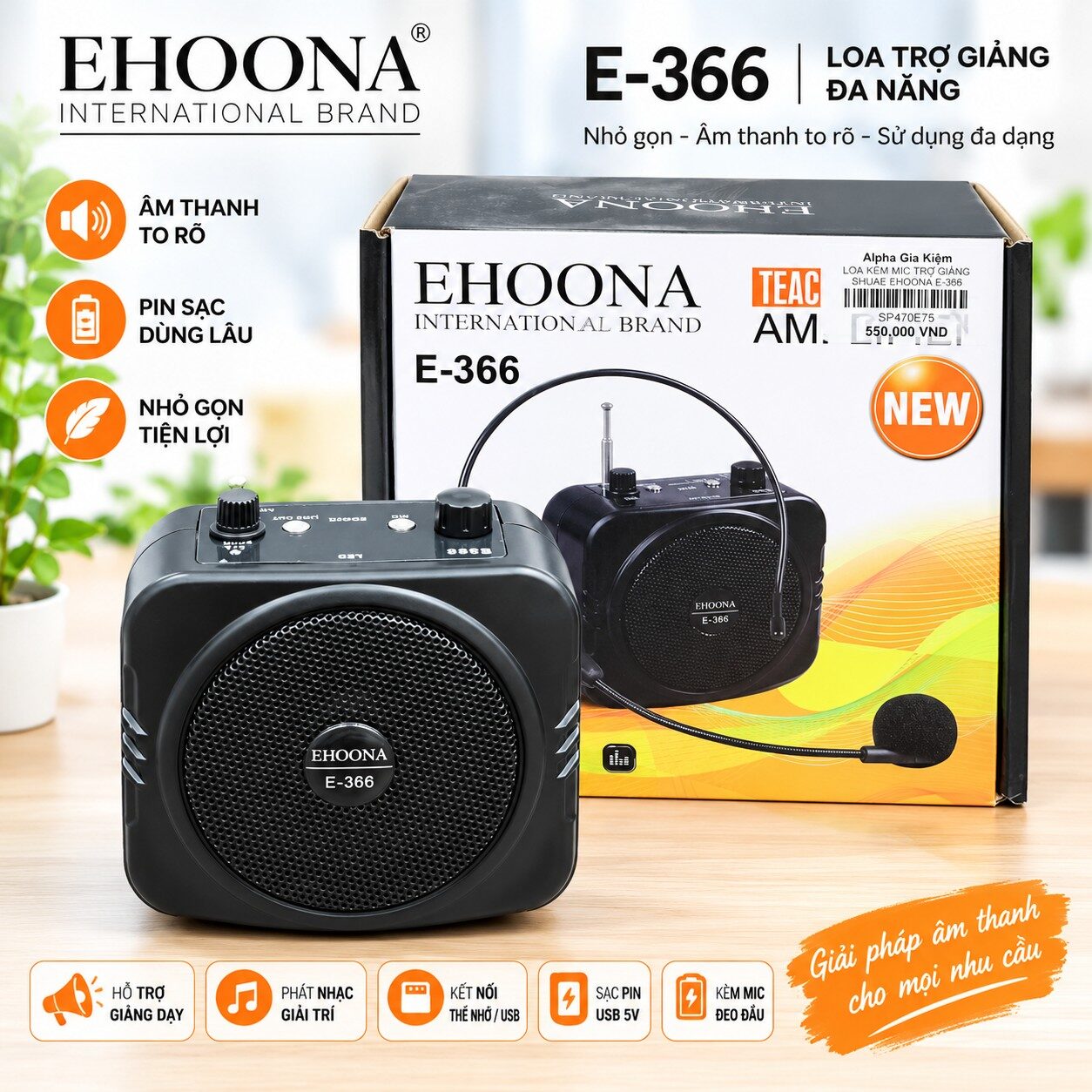 LOA TRỢ GIẢNG EHOONA E366 MÍC KHÔNG DÂY