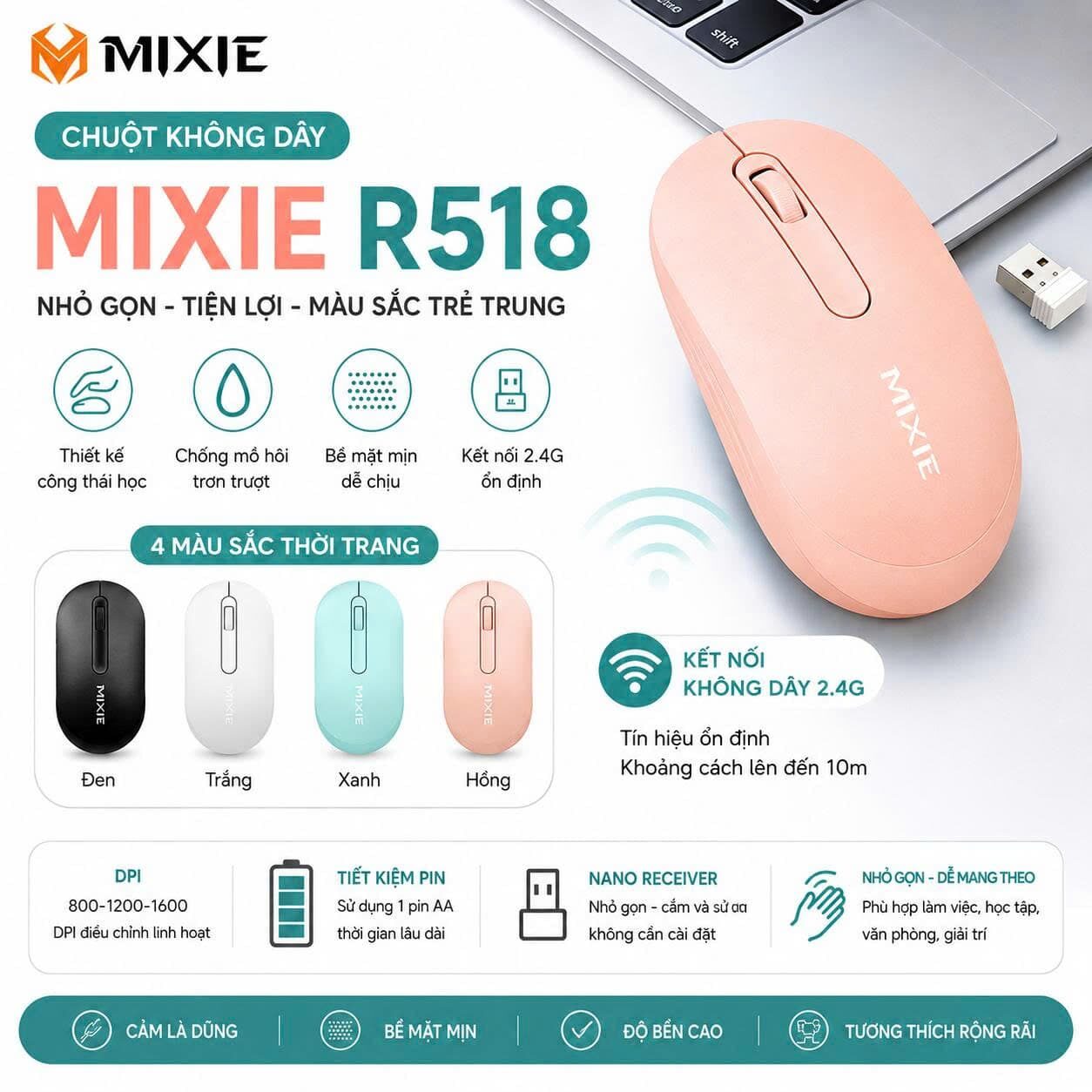 CHUỘT KHÔNG DÂY MIXIE R518