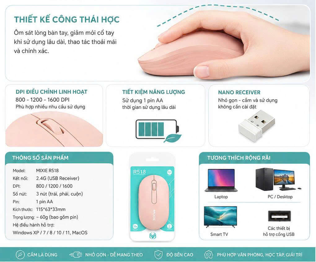 CHUỘT KHÔNG DÂY MIXIE R518 2 CHUỘT KHÔNG DÂY MIXIE R518 - Ảnh 2