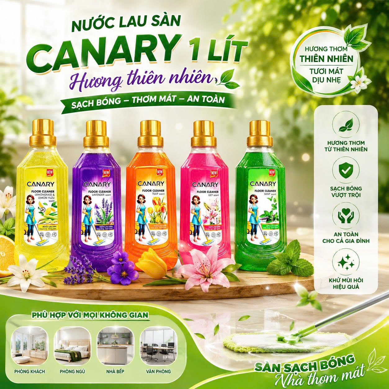 NƯỚC LAU SÀN THIÊN NHIÊN CANARY 1L