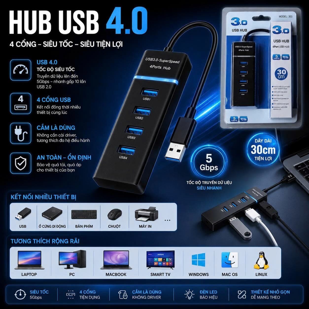 HUB 4 PORT 3.0 LAPTOP-PC MODEL 303