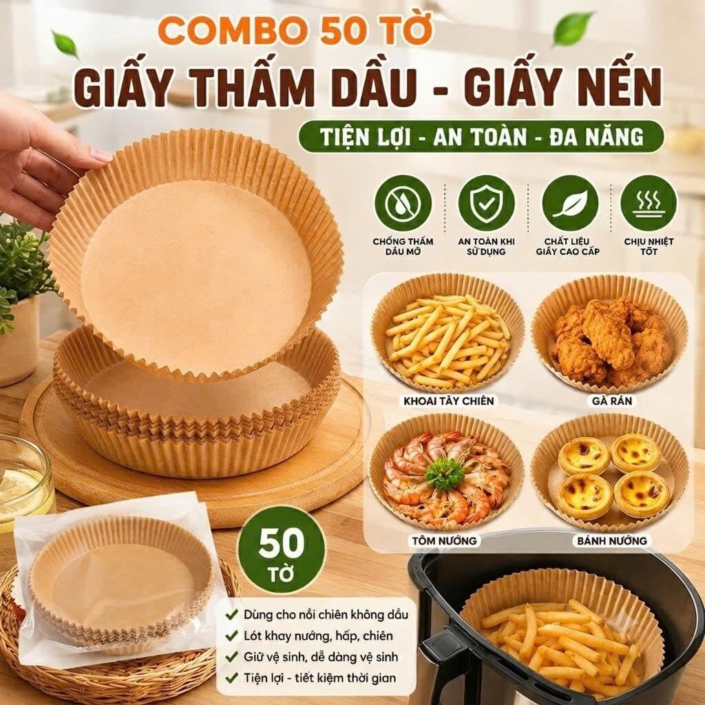 SÉT 50 KHAY GIẤY THẤM DẦU NỒI CHIÊN 1 SÉT 50 KHAY GIẤY THẤM DẦU NỒI CHIÊN