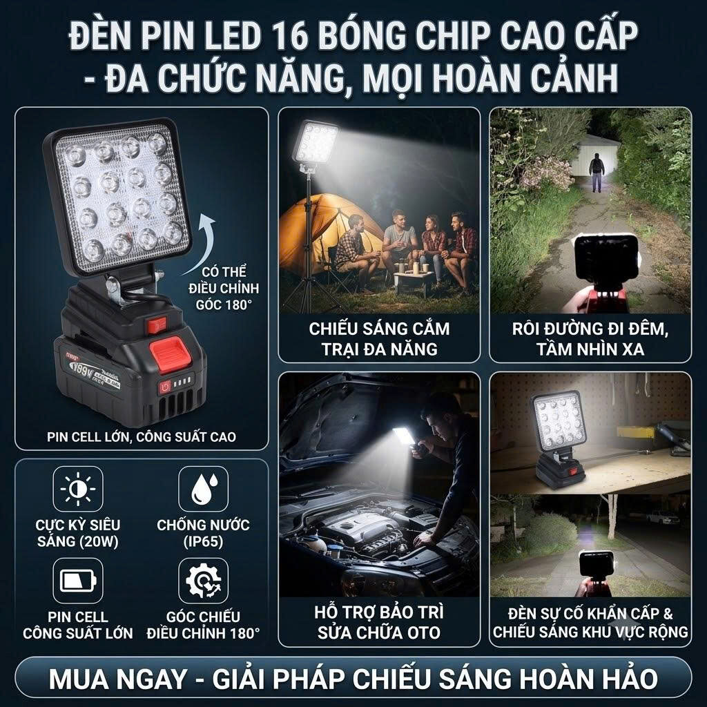 ĐÈN LED 16 BÓNG XÀI PIN MÁY KHOAN 5 ĐÈN LED 16 BÓNG XÀI PIN MÁY KHOAN - Ảnh 5