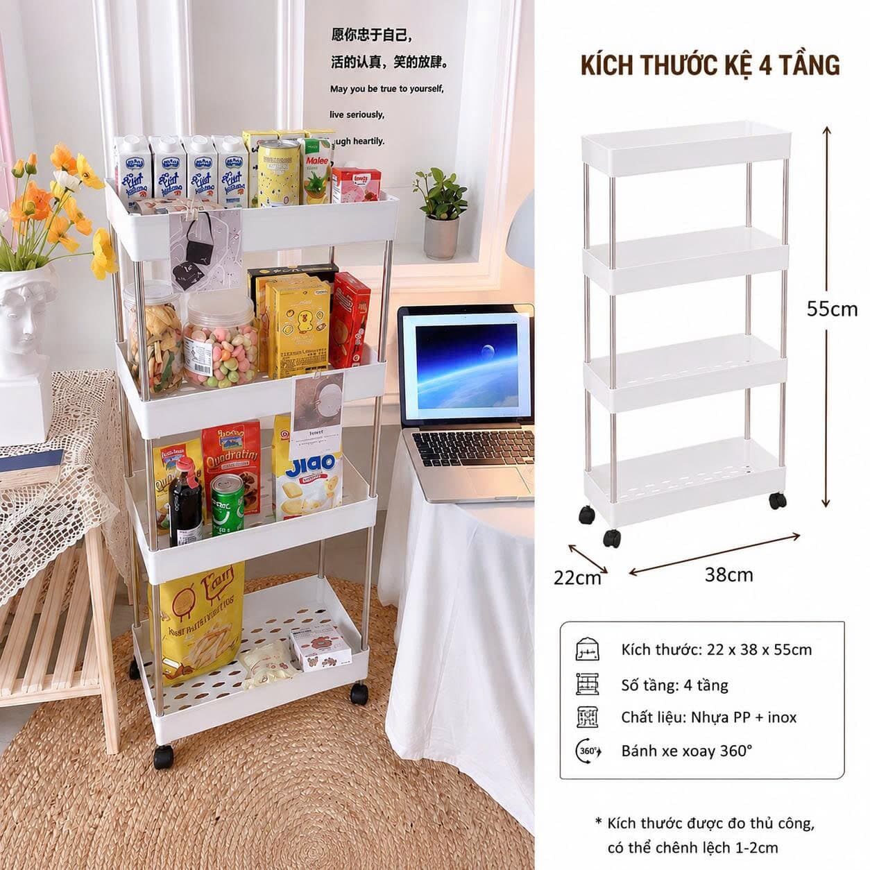 KỆ NHỰA ĐA NĂNG 4 TẦNG CÓ BÁNH XE 1 KỆ NHỰA ĐA NĂNG 4 TẦNG CÓ BÁNH XE