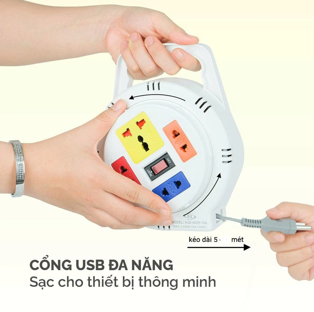 Ổ ĐIỆN TRÒN HJD-082 2500W KÉO DÀI 5M 2 Ổ ĐIỆN TRÒN HJD-082 2500W KÉO DÀI 5M - Ảnh 2