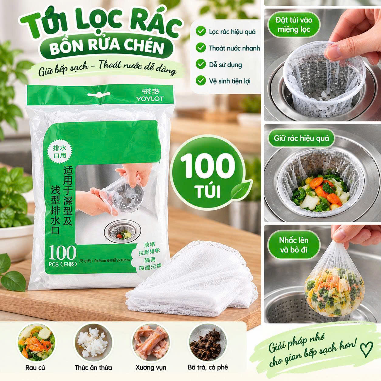 SET 100 TÚI LỌC RÁC BỒN RỬA CHÉN 1 SET 100 TÚI LỌC RÁC BỒN RỬA CHÉN