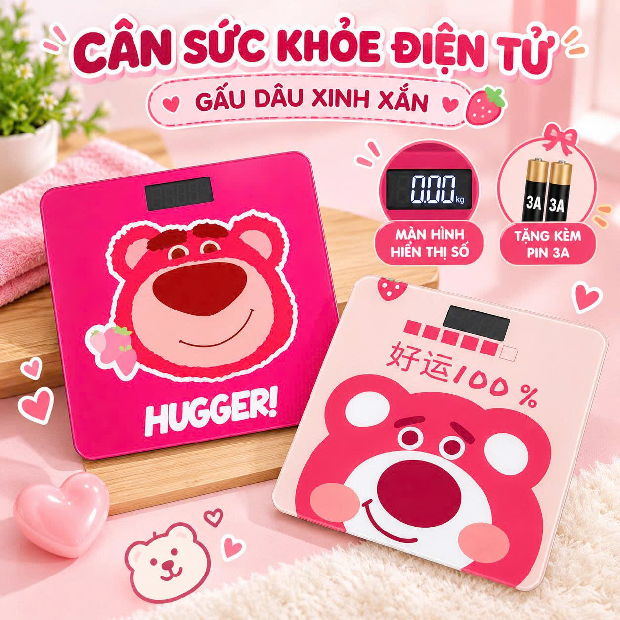 CÂN SỨC KHỎE HÌNH GẤU DÂU XINH XẮN 180KG 1 CÂN SỨC KHỎE HÌNH GẤU DÂU XINH XẮN 180KG