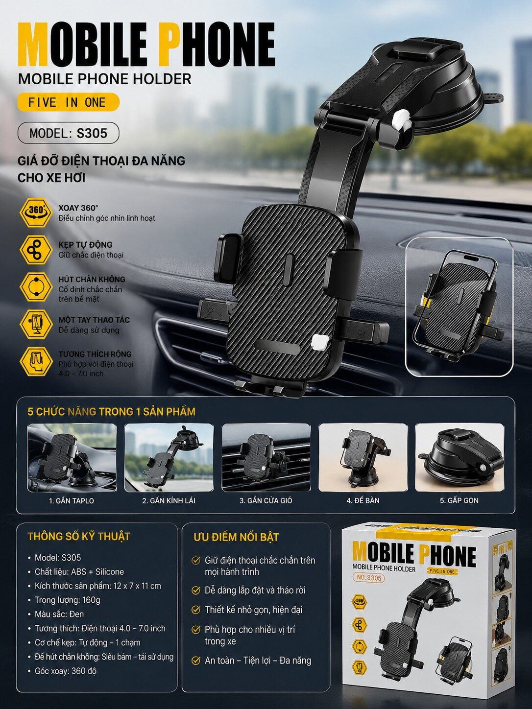 GIÁ ĐỠ ĐIỆN THOẠI XE HƠI S305
