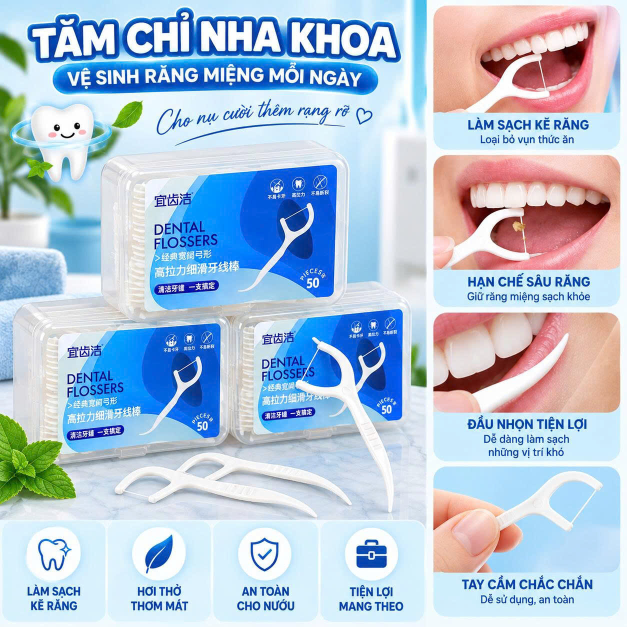 TĂM NHA KHOA DENTAL HỘP 50 CÁI 1 TĂM NHA KHOA DENTAL HỘP 50 CÁI