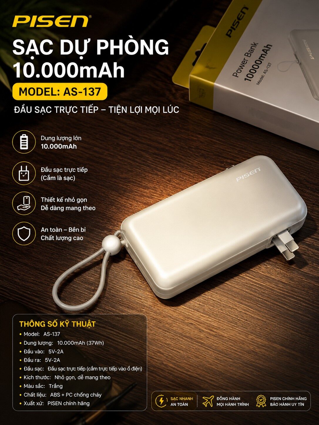 SẠC DỰ PHÒNG PISEN AS-137 -10.000MAH 22.5W