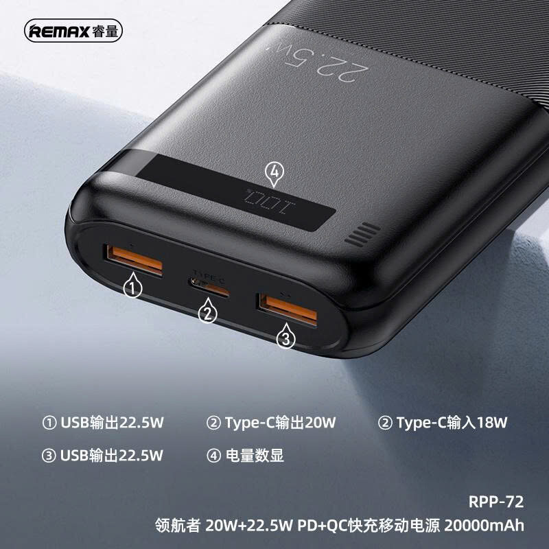 SẠC DỰ PHÒNG REMAX RPP-72 20.000MAH 22.5W 2 SẠC DỰ PHÒNG REMAX RPP-72 20.000MAH 22.5W - Ảnh 2