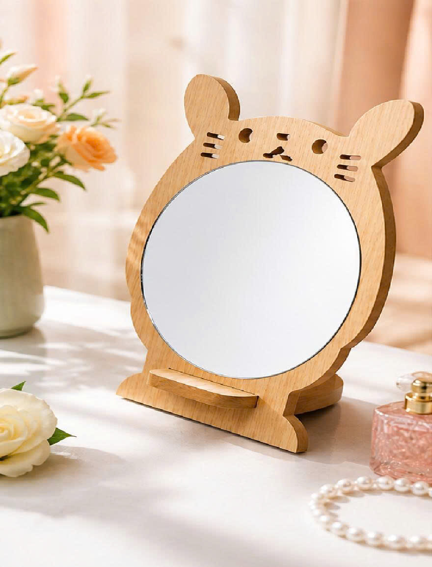 GƯƠNG TRANG ĐIÊM ĐỂ BÀN ĐẾ GỖ TAI MÈO 2 GƯƠNG TRANG ĐIÊM ĐỂ BÀN ĐẾ GỖ TAI MÈO - Ảnh 2