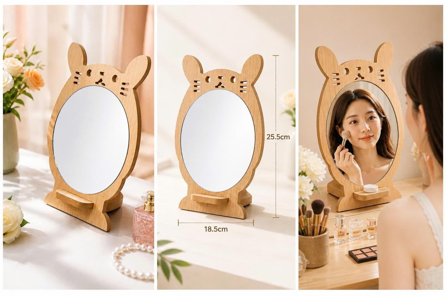 GƯƠNG TRANG ĐIÊM ĐỂ BÀN ĐẾ GỖ TAI MÈO
