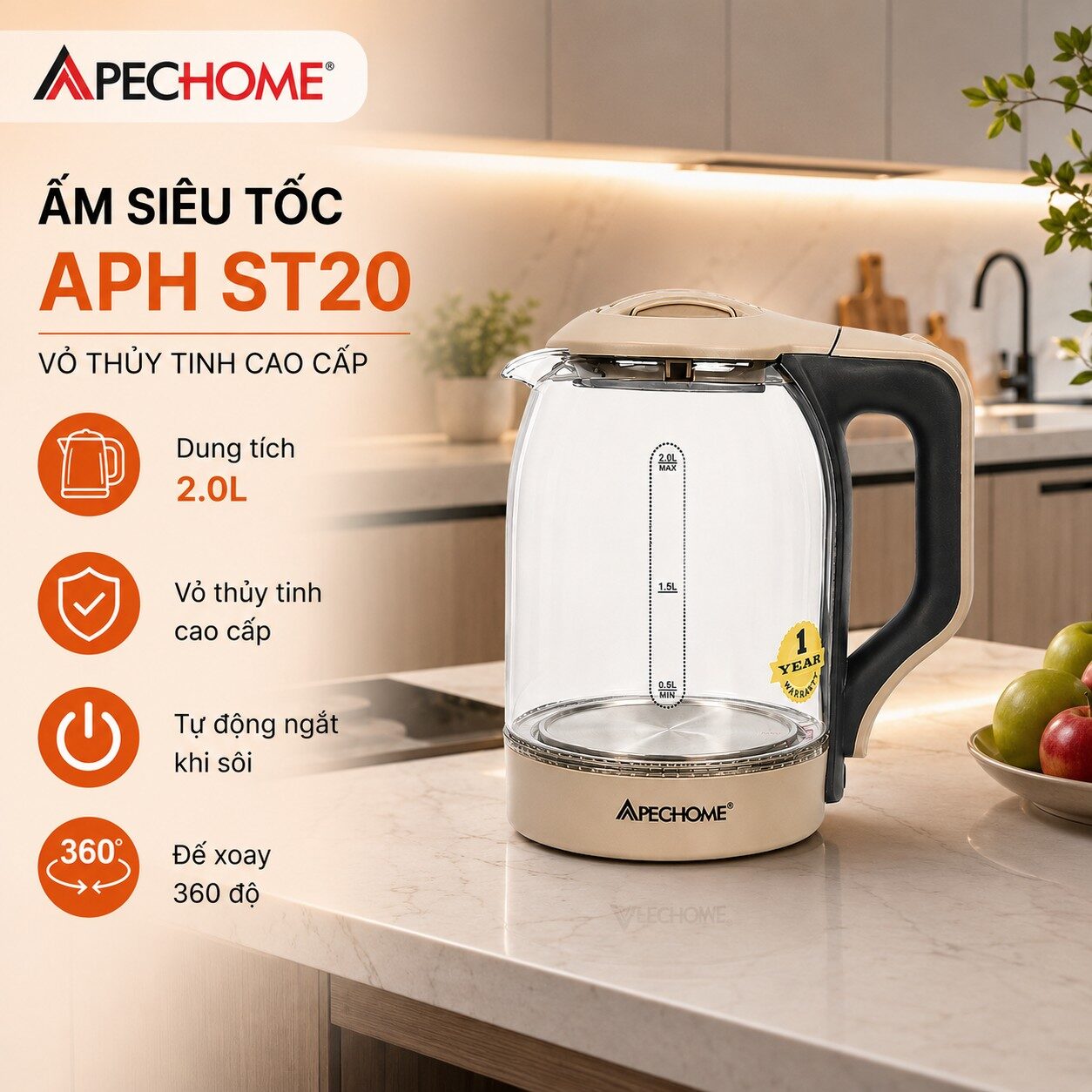 ẤM ĐUN SIÊU TỐC APECHOME ST20G 2.0l