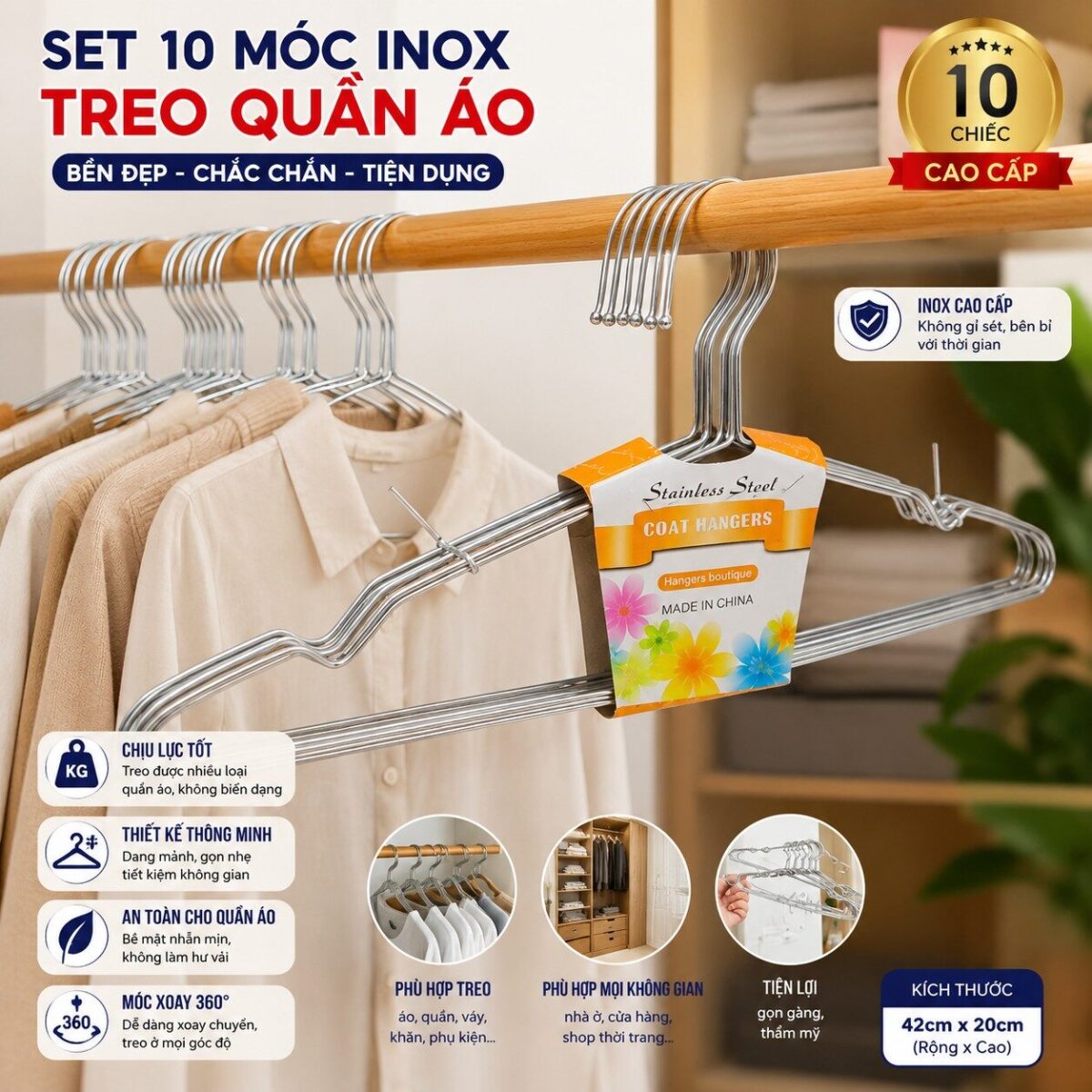 SET 10 MÓC QUẦN ÁO INOX 42CM 8 SÉT 10 MÓC QUẦN ÁO INOX 42CM - Ảnh 6