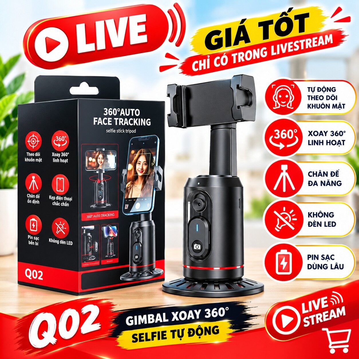 GIÁ ĐỠ ĐIỆN THOẠI LIVETREAM Q02 XOAY 360