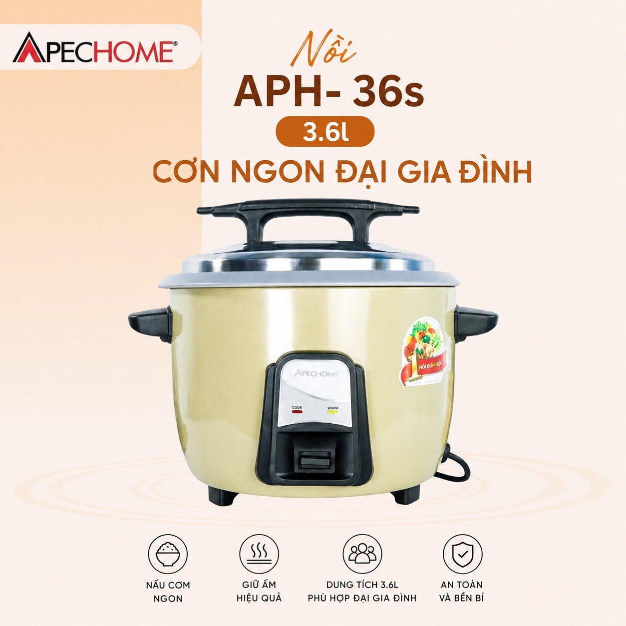 NỒI CƠM ĐIỆN APECHOME RC36S ( 3.6L NẮP RỜI)