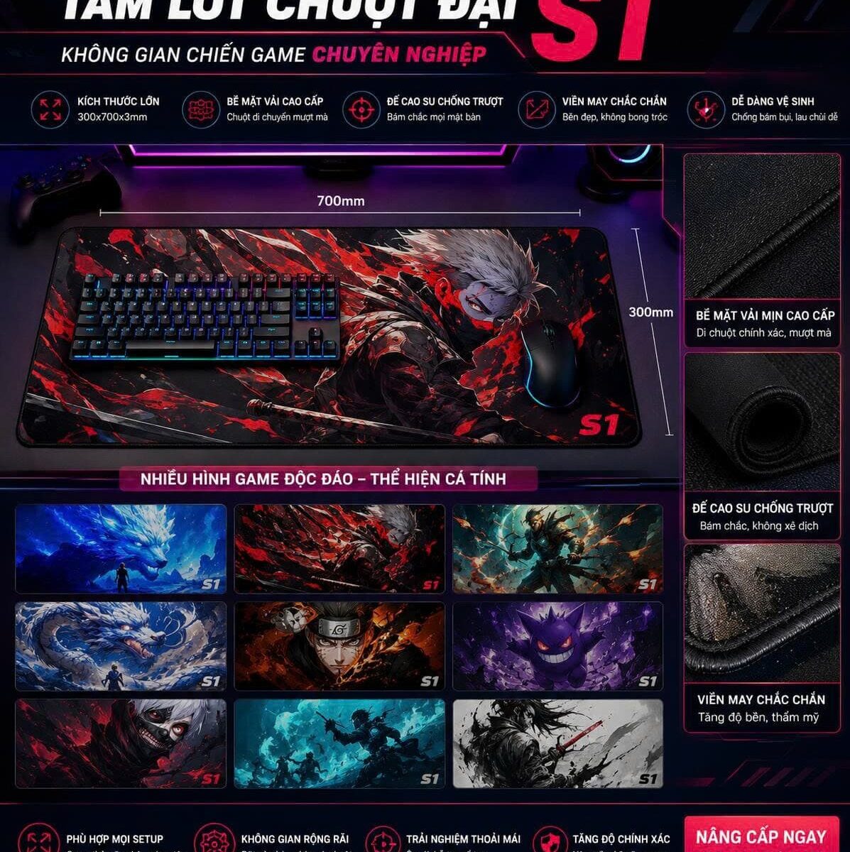 LÓT CHUỘT VI TÍNH DÀI S1 (70CM x 30CM)