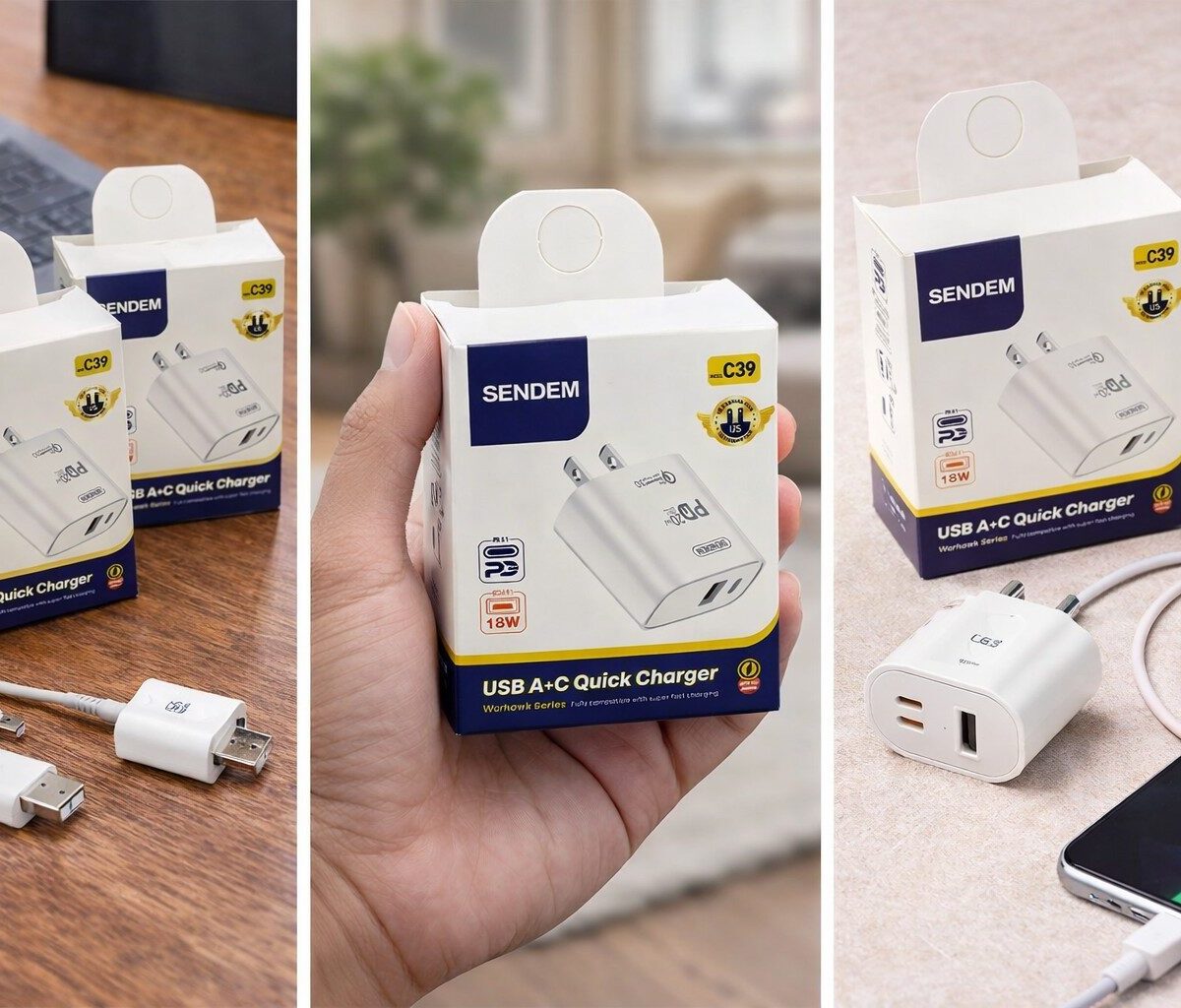 CỐC SẠC SEMDEM C39 2 CỔNG SẠC USB-A, USB-C