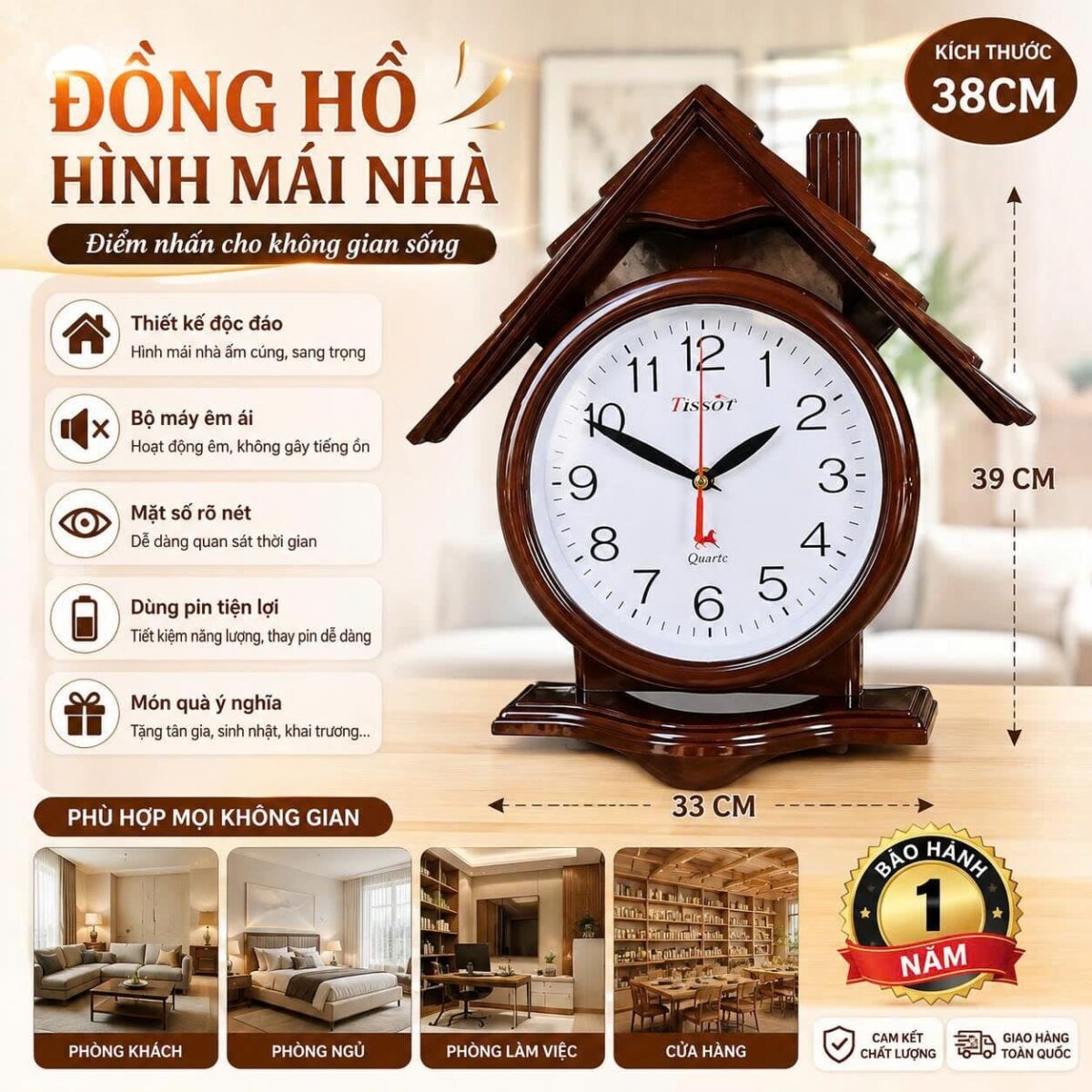 ĐỒNG HỒ TREO TƯỜNG MÁI NHÀ