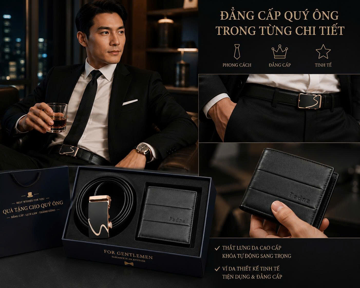 SET DÂY NỊT KÈM VÍ DA NAM CAO CẤP 4 SET DÂY NỊT KÈM VÍ DA NAM CAO CẤP - Ảnh 4