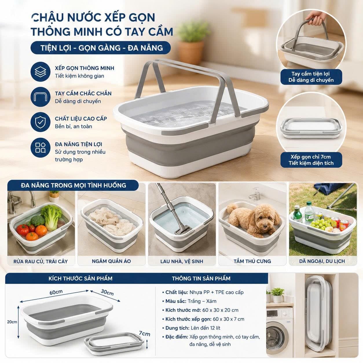 CHẬU NƯỚC GẤP GỌN THÔNG MINH HCN