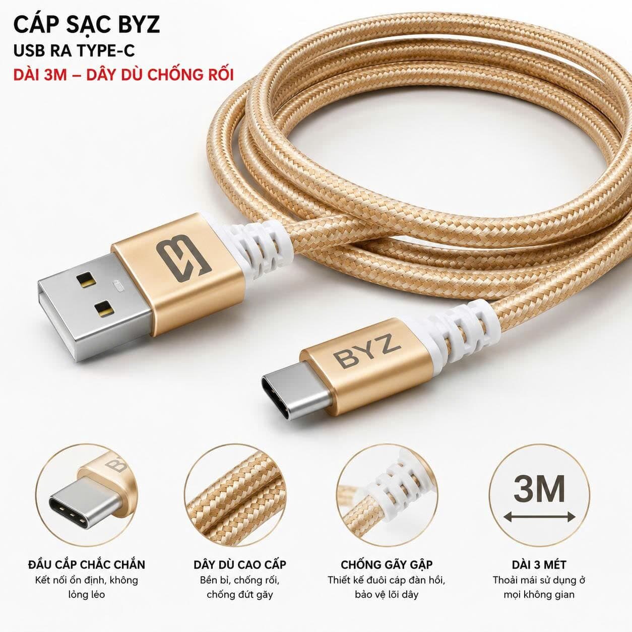 CÁP SẠC BYZ TYPE C DÀI 3M