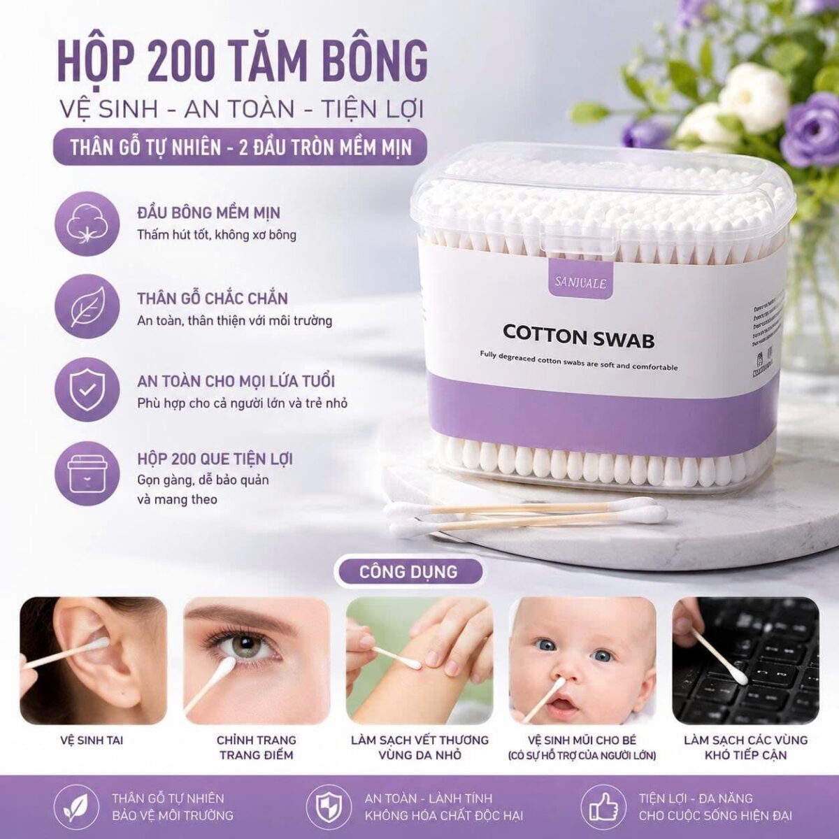HỘP 200 TĂM BÔNG AN TOÀN VỆ SINH