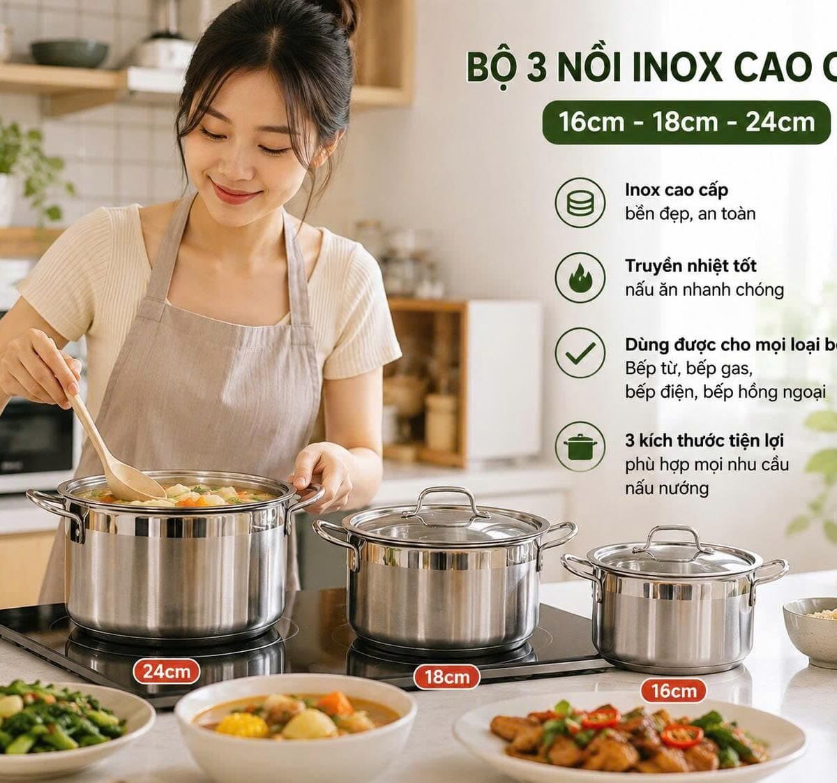 BỘ 3 NỒI INOX CAO CẤP