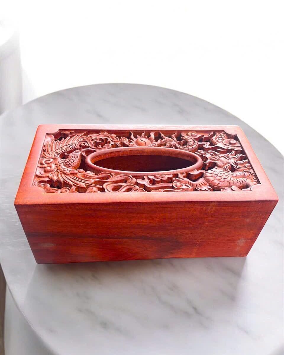 HỘP ĐỰNG KHĂN GIẤY GỖ HOA VĂN KT 11*22CM