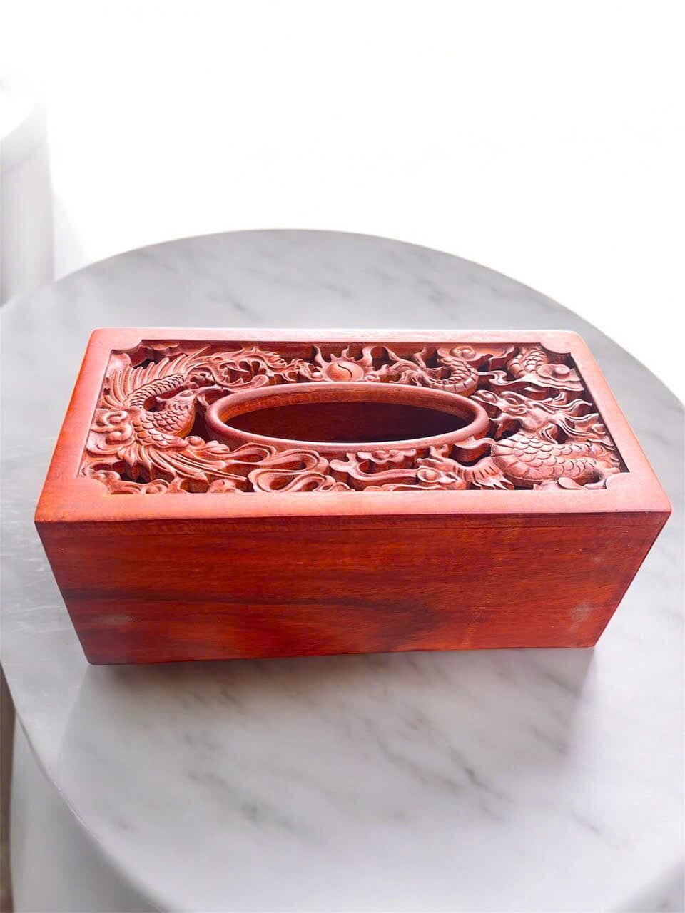 HỘP ĐỰNG KHĂN GIẤY GỖ HOA VĂN KT 11*22CM