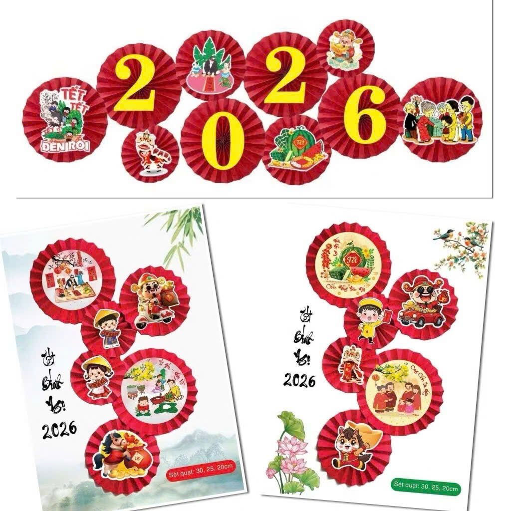 SÉT 6 QUẠT DÁN TƯỜNG DECOR TẾT 2026 2 SÉT 6 QUẠT DÁN TƯỜNG DECOR TẾT 2026 - Ảnh 2