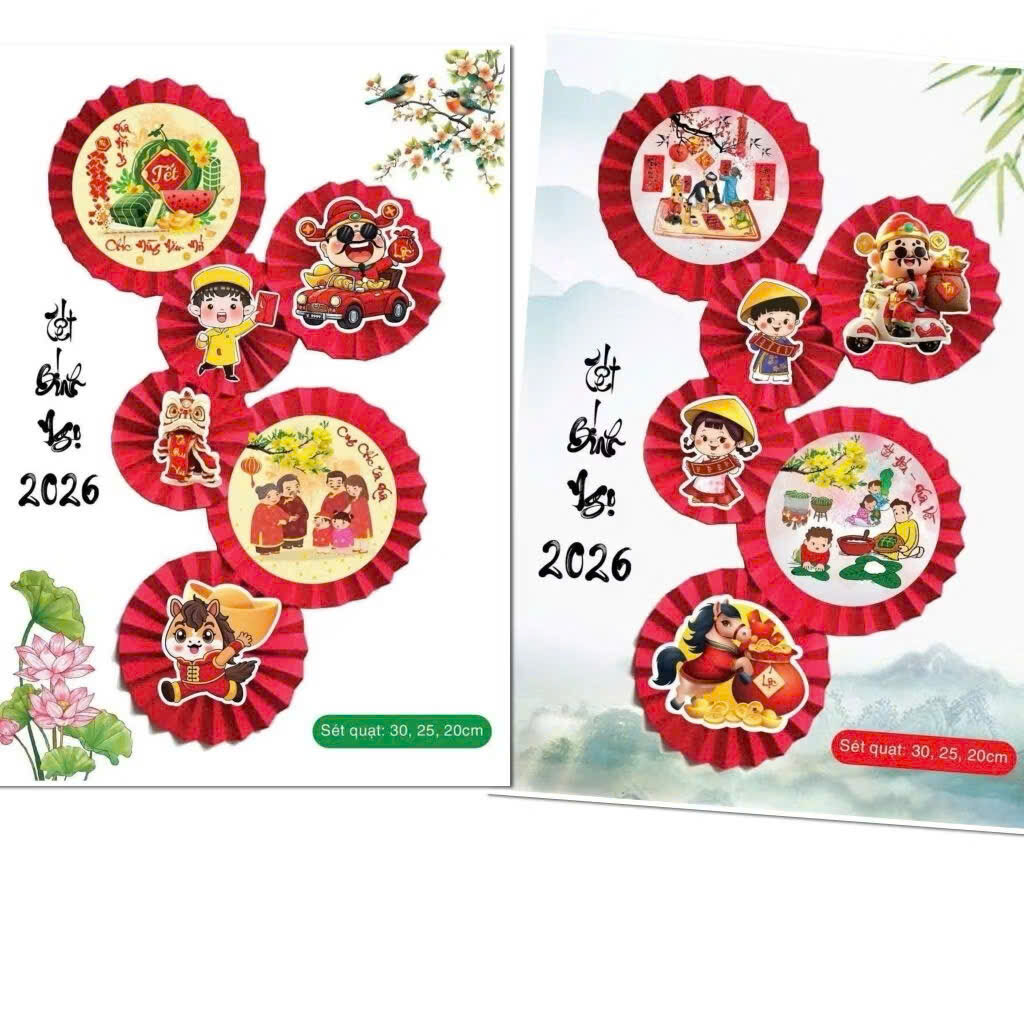 SÉT 6 QUẠT DÁN TƯỜNG DECOR TẾT 2026